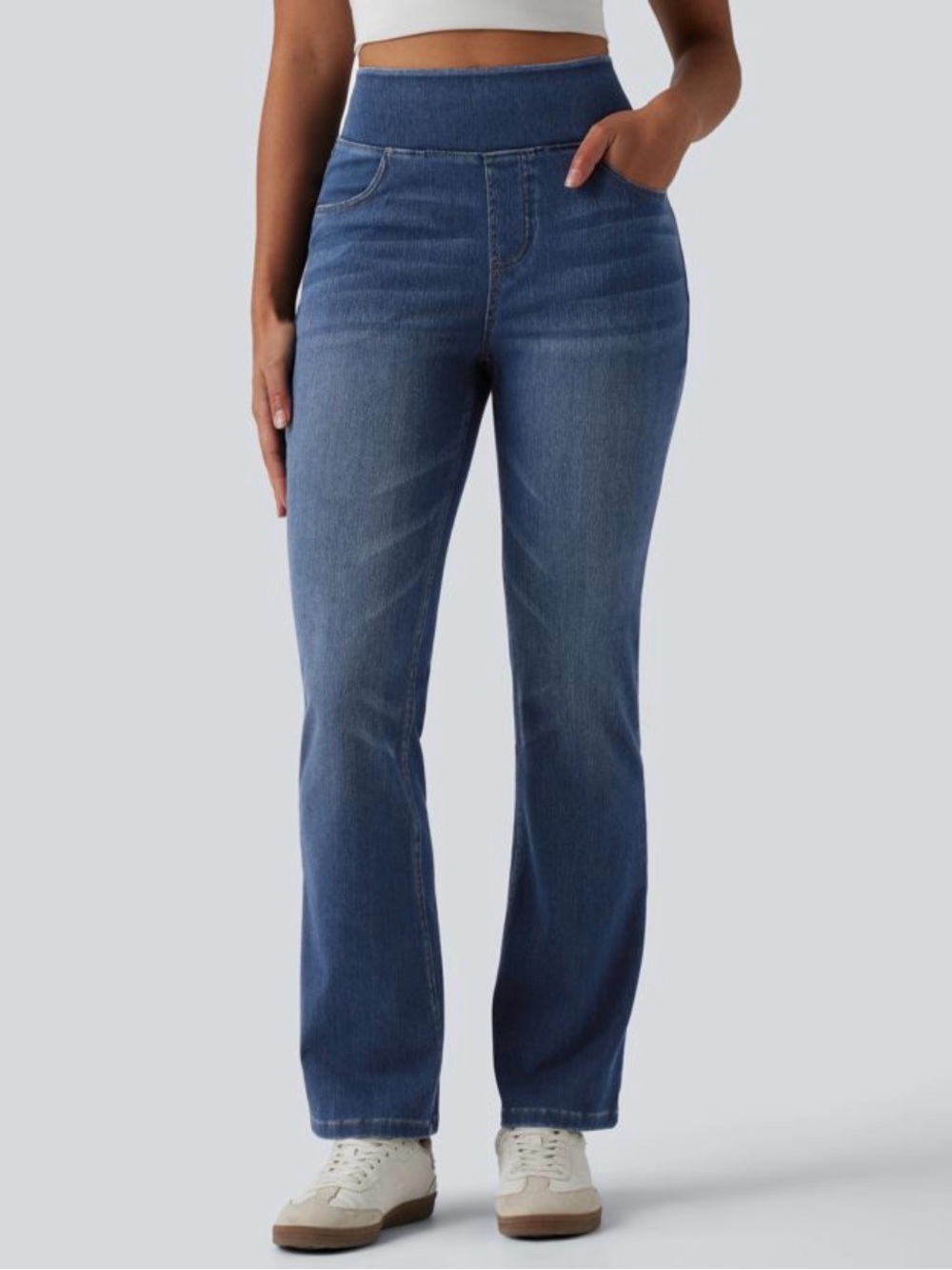 High-Rise Stretch Bootcut Jeans - Blue - Size Medium